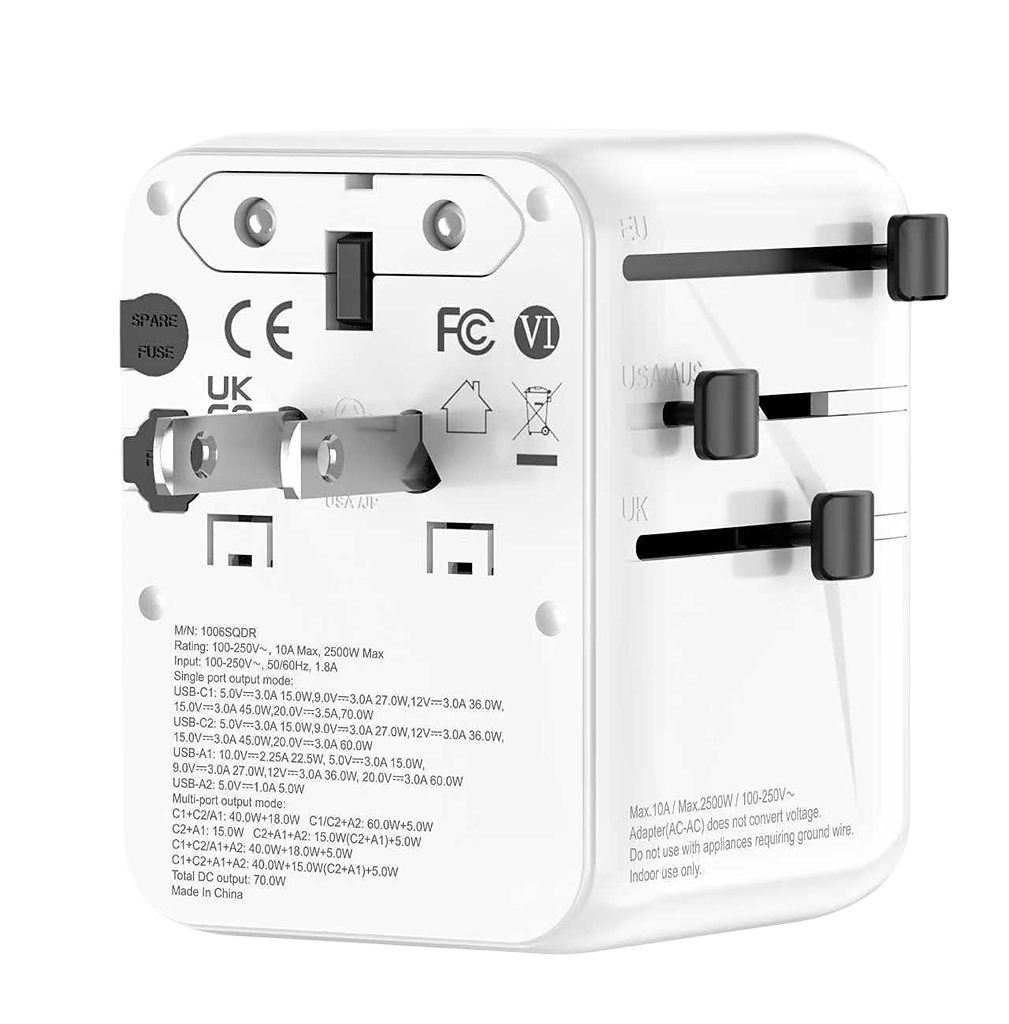 PD70 USA and Australia flat-pin plug mechanism extended