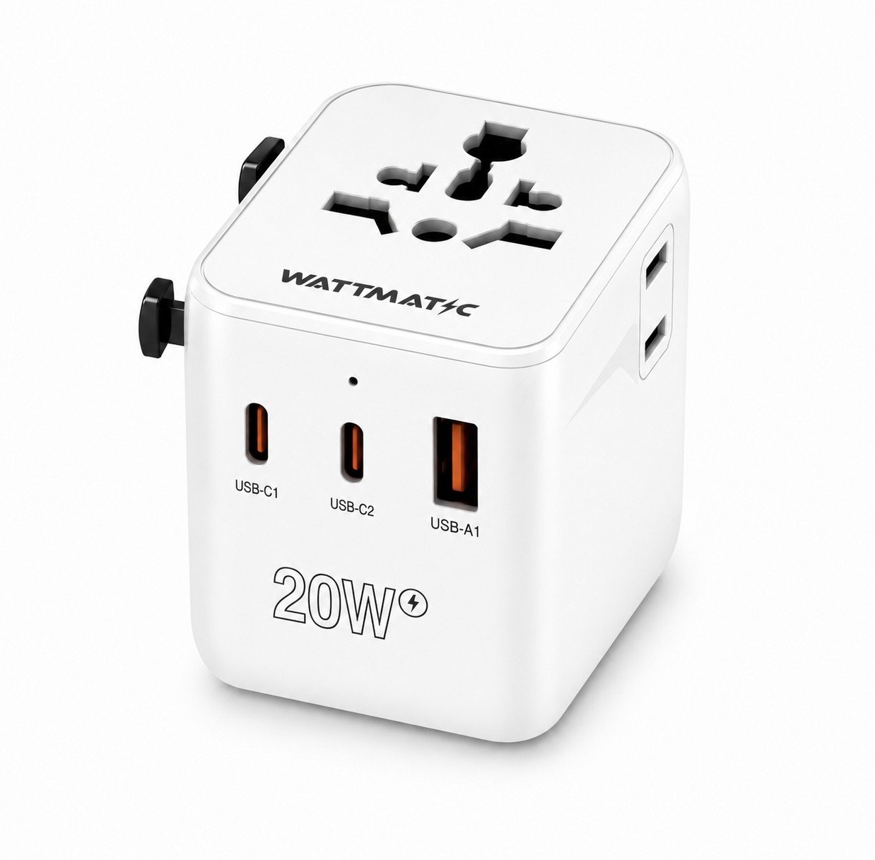 Clean white WATTMATIC PD20 universal travel adapter